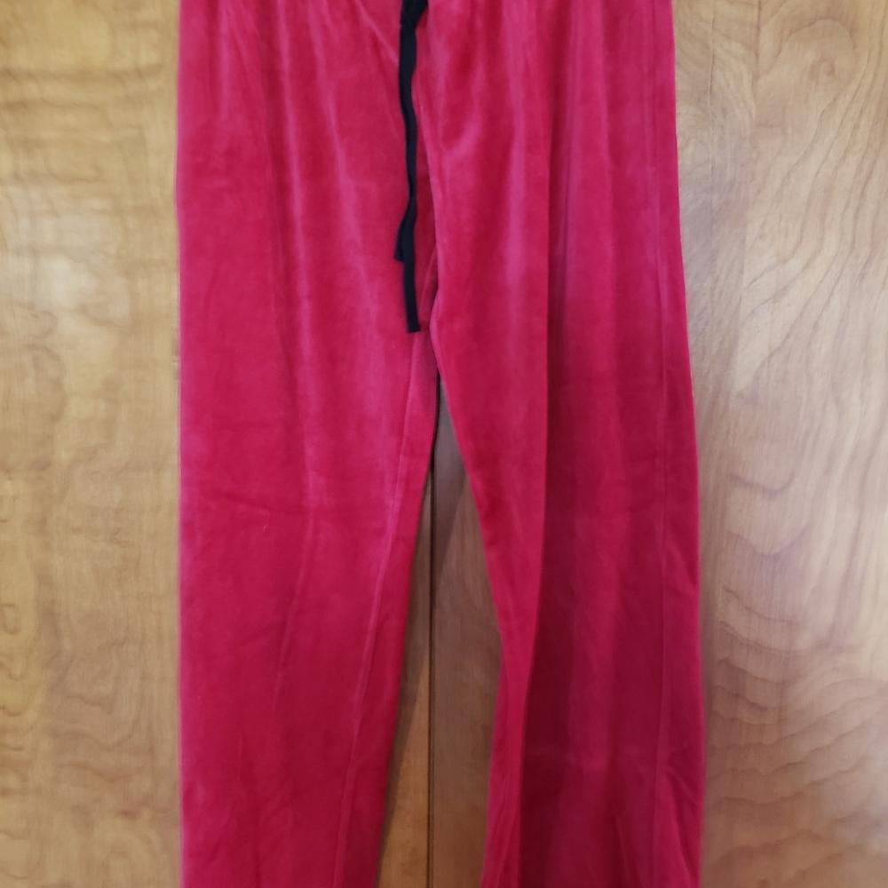 Juniors Candie's Red Velour Track Pants with Black Drawstring
